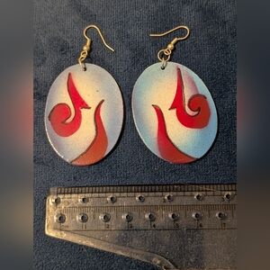 Handcrafted Blue Red Oval Handpainted Earrings